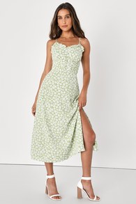 Timeless Touch Green Floral Print A-Line Midi Dress
