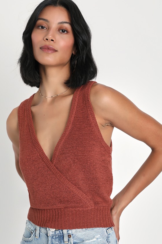 Rust Red Knit Tank Top Surplice Tank Top TieBack Tank Top Lulus