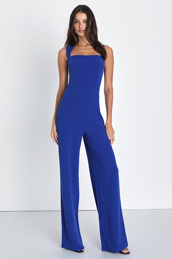 Royal Blue Jumpsuit Sleeveless Jumpsuit Wide Leg Jumpsuit Lulus