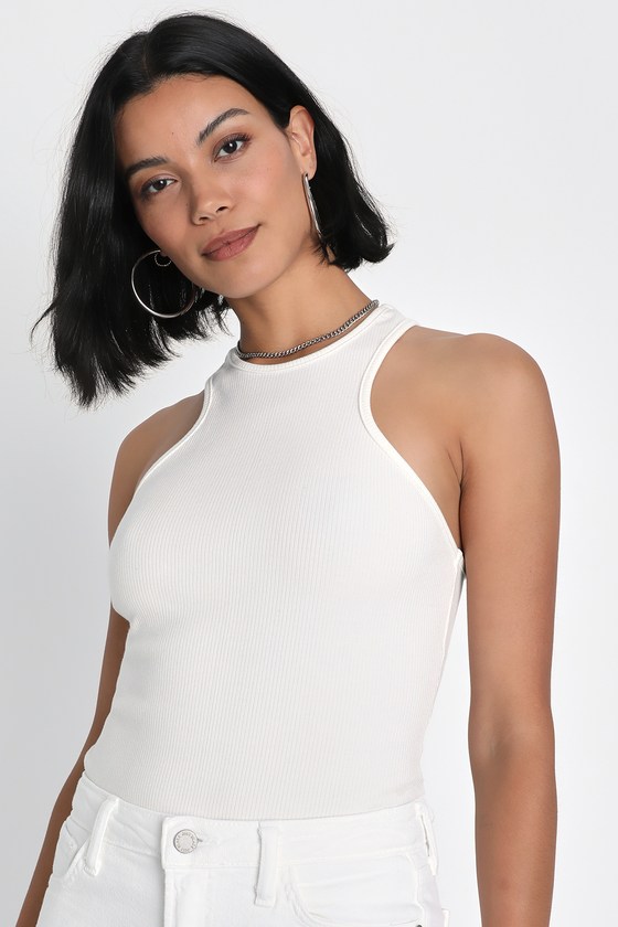 White Ribbed Knit Tank Top - Racerback Tank Top - Sleeveless Top - Lulus