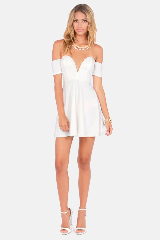Spin and Dip Off-the-Shoulder Ivory Dress