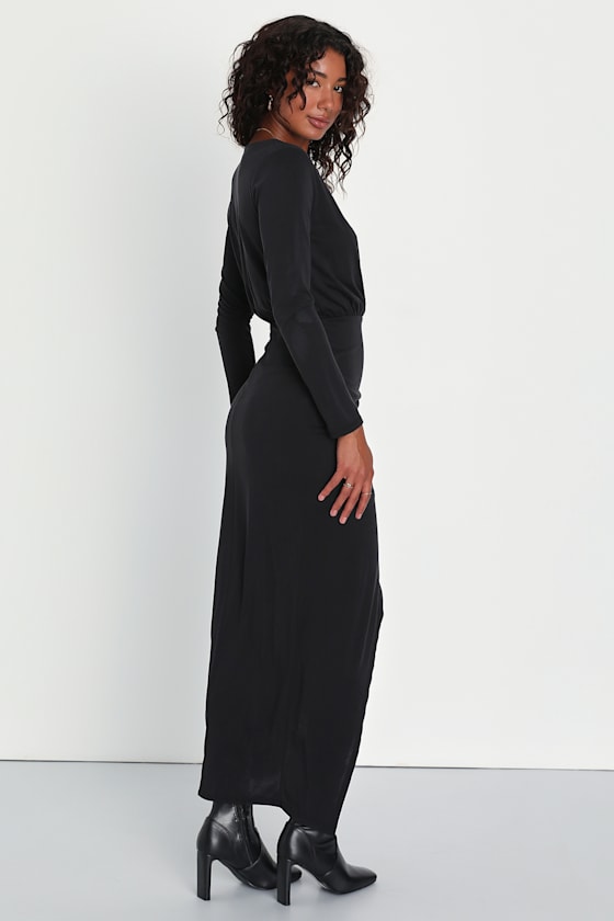 Excellence Black Sleeveless Ruffled Tulip Maxi Dress Evening Dresses