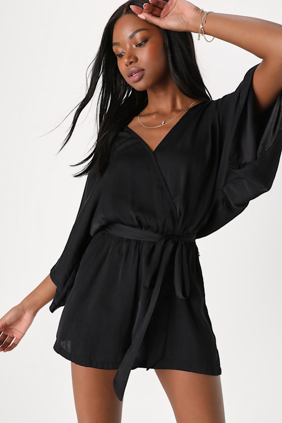 Ain't It Grand Black Satin Surplice Romper 7