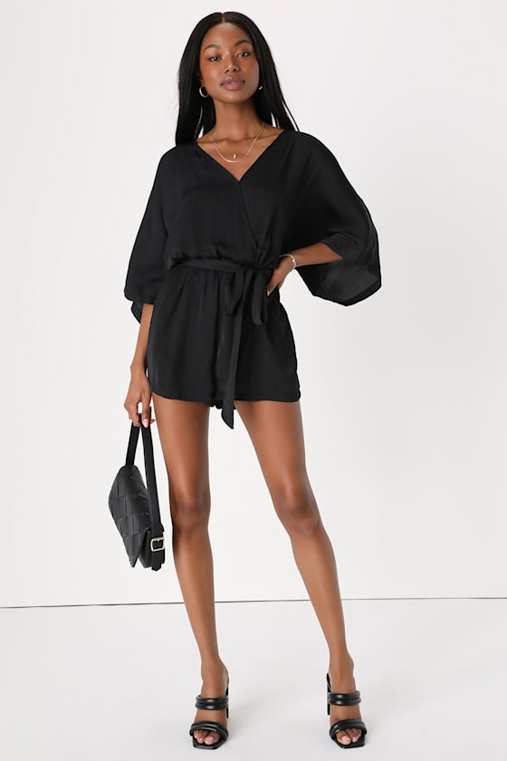 Ain't It Grand Black Satin Surplice Romper 6