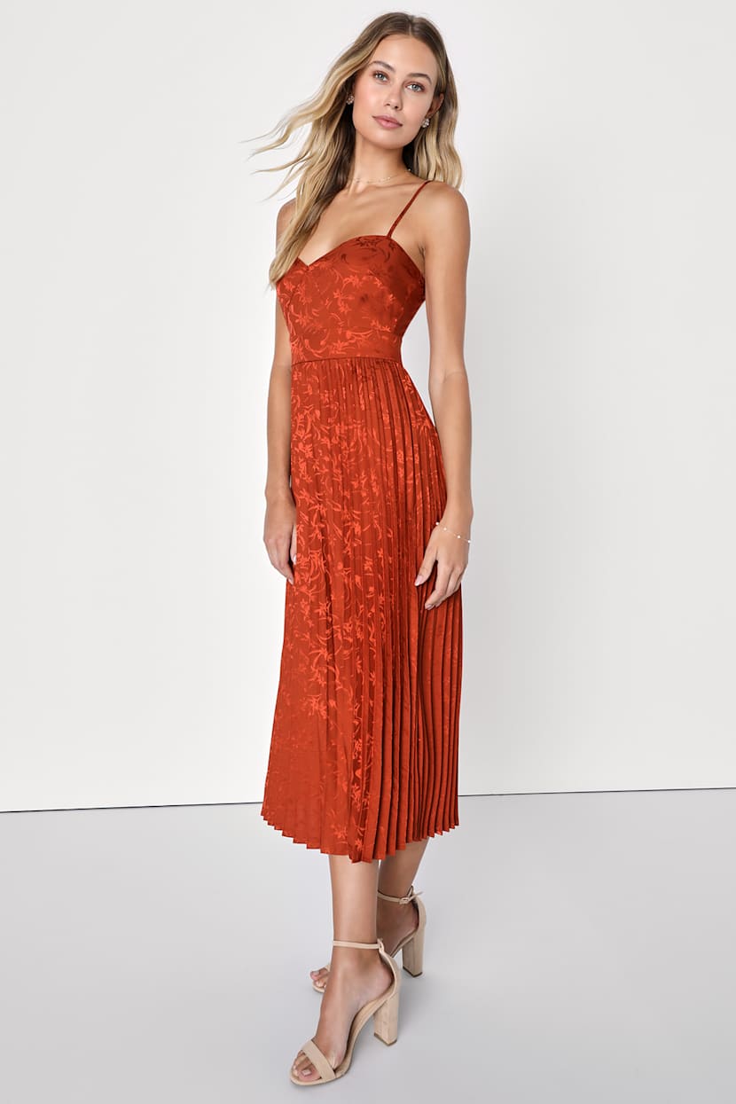 rust colored midi dress Final Sale Plus Size Sheer Stripe See-Thru BodyCon in True to size Rust Orange Satin One-Shoulder Midi