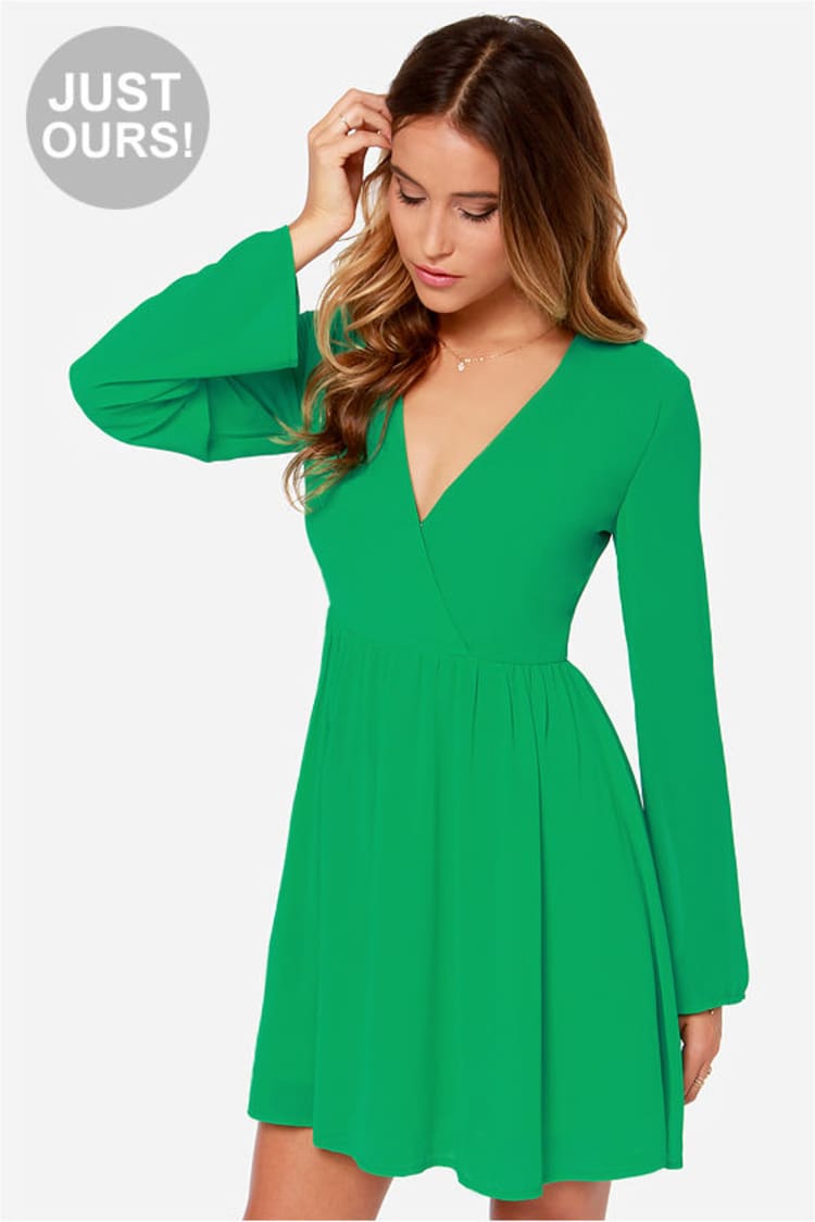LULUS Exclusive Wrapquest Long Sleeve Green Dress