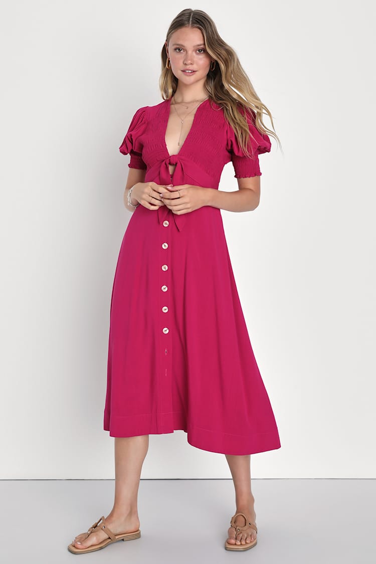 knee length dresses for ladies Women's The Felicity Pink Coral Cotton Midi Dress | Size: L
