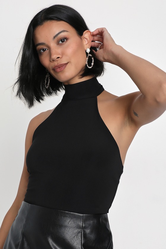 Black High Neck Top - Backless Bodysuit - Halter Bodysuit - Lulus