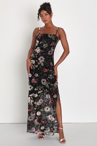 Unreal Beauty Black Floral Burnout Velvet Sleeveless Maxi Dress