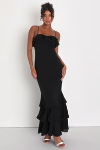 Lively Evenings Black Sleeveless Tiered Maxi Dress