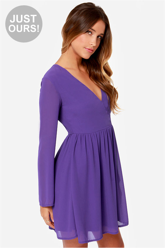 purple wrap dress long sleeve