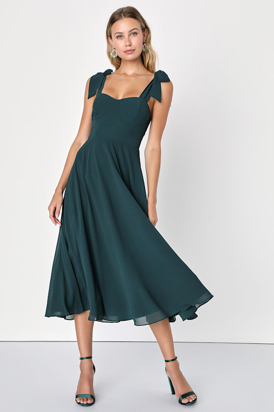 Dark Teal Dress TieStrap Midi Dress ALine Midi Dress Lulus