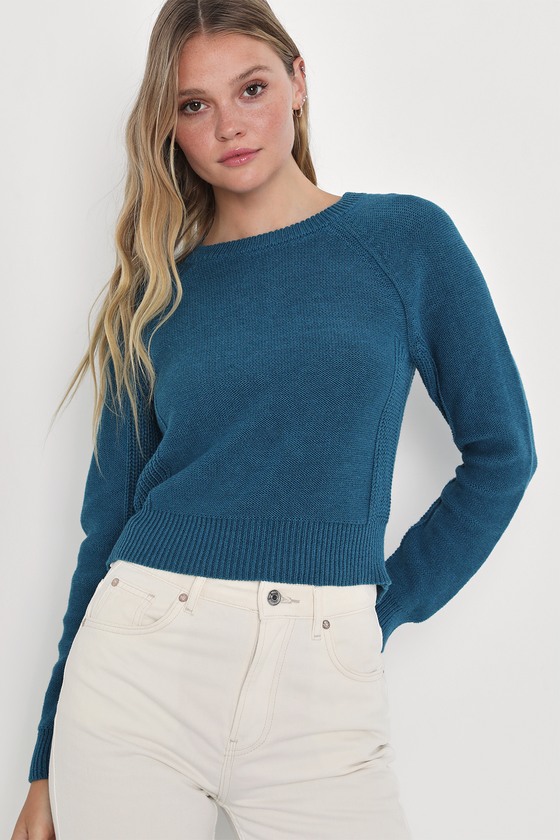 Teal Blue Long Sleeve Sweater - Pullover Sweater - Simple Sweater - Lulus