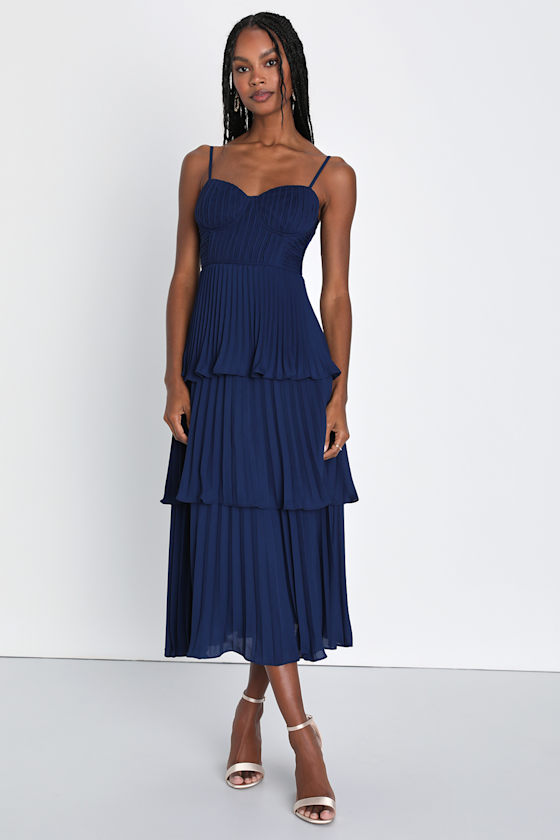 Navy Blue Midi Dress Tiered Midi Dress Bustier Midi Dress Lulus — free download