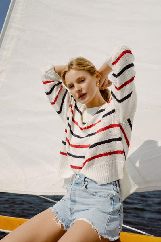 Ivory Multi Striped Sweater - Pullover Sweater - Cute Sweater - Lulus