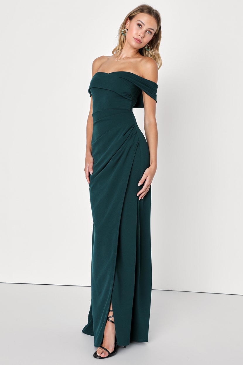 High-Class Presence Emerald Green Off-the-Shoulder Maxi Dress