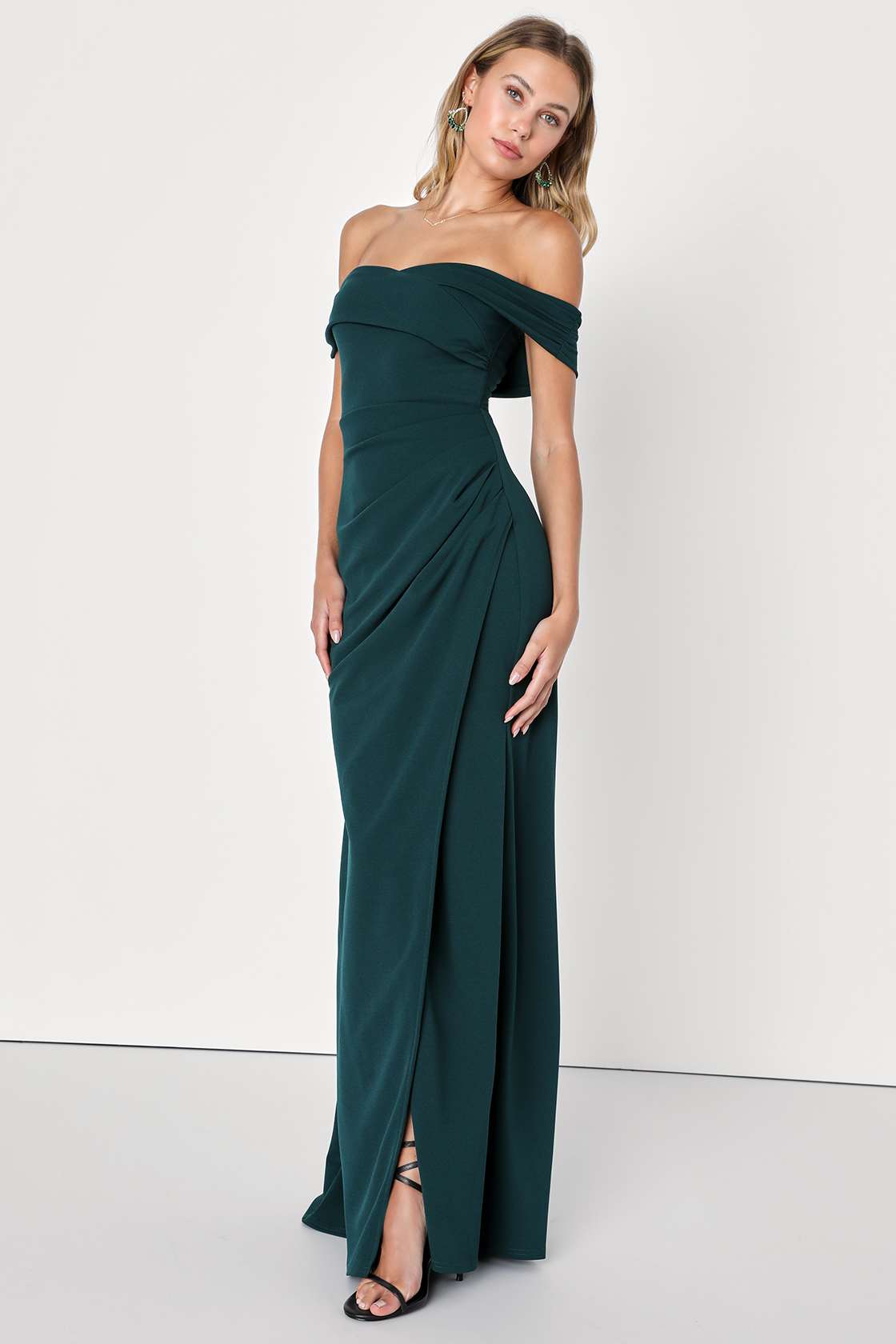 High-Class Presence Emerald Green Off-the-Shoulder Maxi Dress
