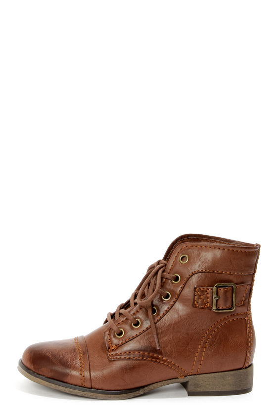 Madden Girl Armie Cognac LaceUp Ankle Boots 59.00 Lulus