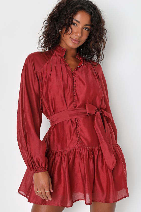 Touch of Luxury Unique Print Balloon Sleeve Button Shirt Mini Dress