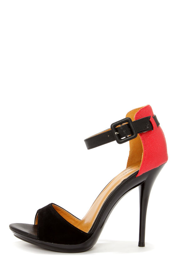Promise Quillan Black and Red High Heel Sandals