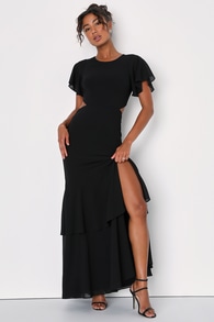 Celebrate Charm Black Tiered Cutout Maxi Dress