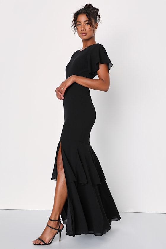 Black Tiered Dress - Cutout Chiffon Dress - Maxi Dress - Lulus