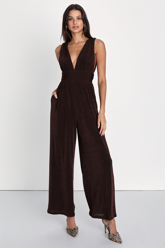 Brown Jumpsuit - Slinky Knit Jumpsuit - Wide-Leg Jumpsuit - Lulus