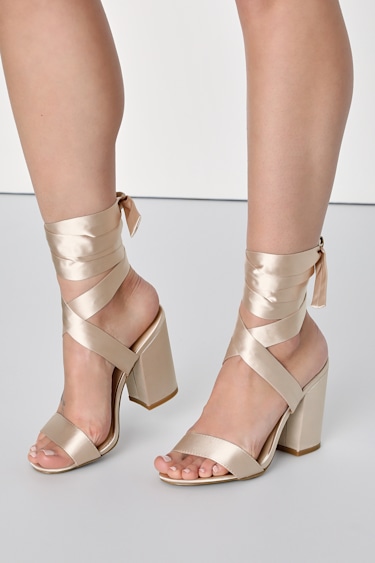 Alta Champagne Satin Lace-Up Heels