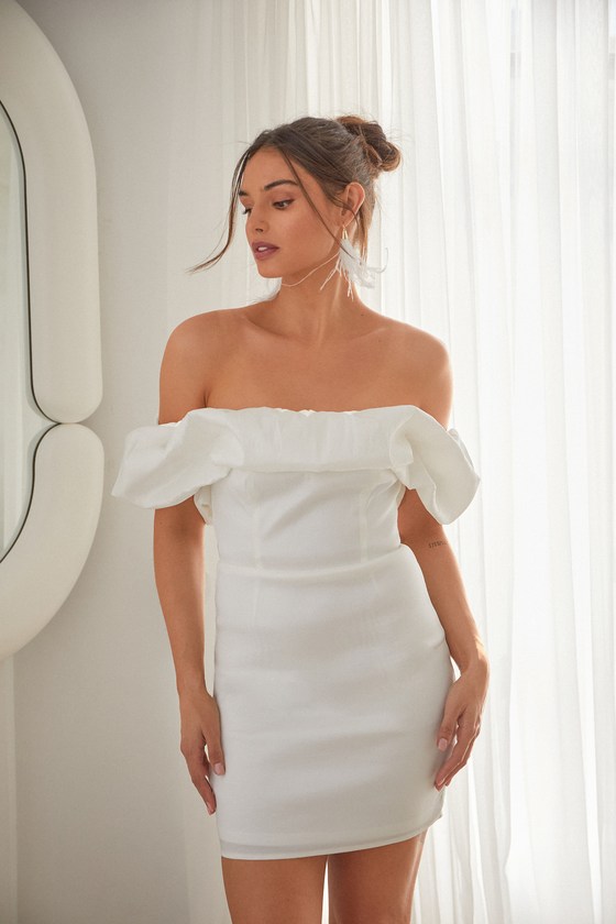 White Taffeta Dress - OTS Puff Sleeve Dress - Bachelorette Dress - Lulus