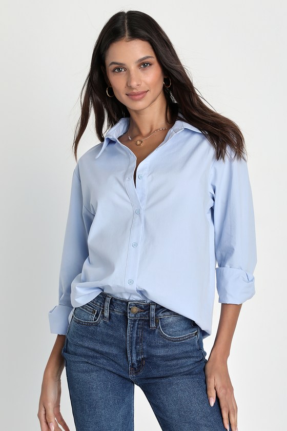 Light Blue Collared Top - Button-Up Top - Button-Down Top - Lulus