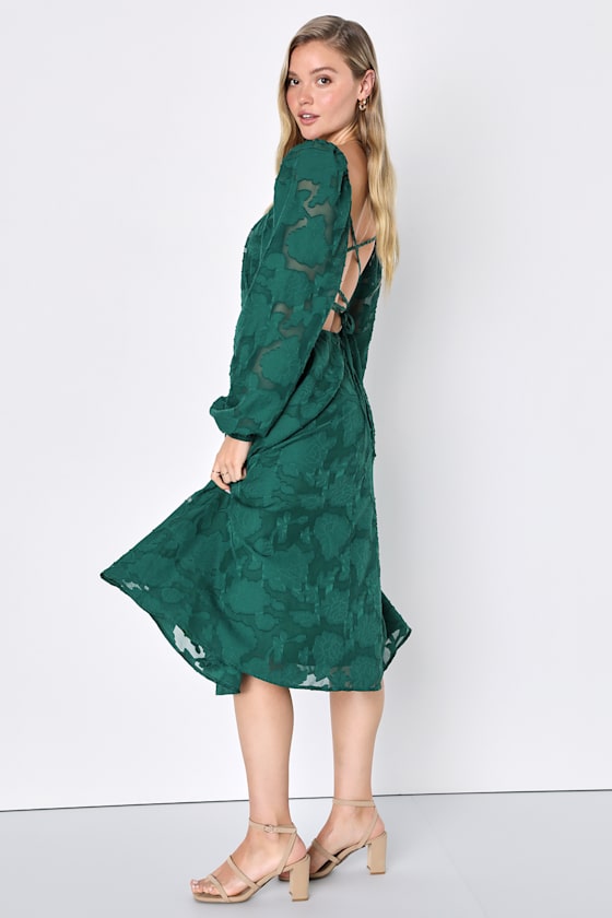 Floral Jacquard Lace-Up Dress