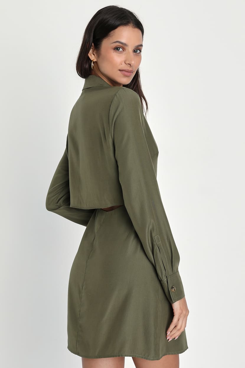 Olive Green Mini Dress - Green Button-Up Dress - Collared Dress - Lulus | Sommerkleider
