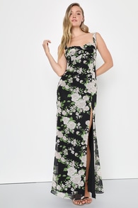 Unforgettable Charm Black Floral Off-the-Shoulder Maxi Dress