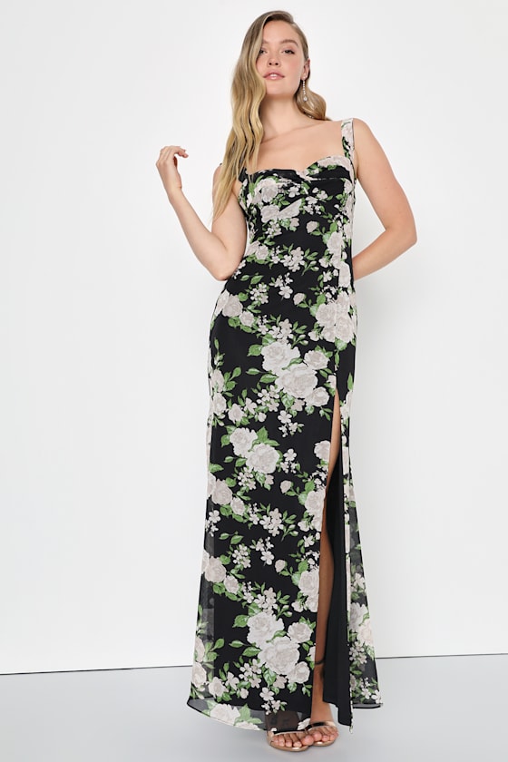Black Off Shoulder Flower Dress main image 0