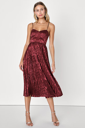 knee length dresses for ladies Trixie Wine Wrap Style Belted Midi Dress