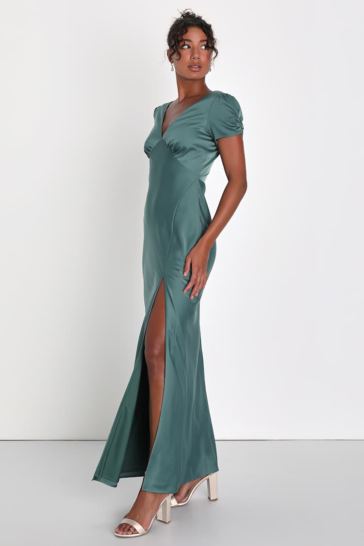 Green Satin Dress - Puff Sleeve Dress - Green Bridesmaid Dress - Lulus Green Satin Dress - Puff Sleeve Dress - Green Bridesmaid Dress - Lulus