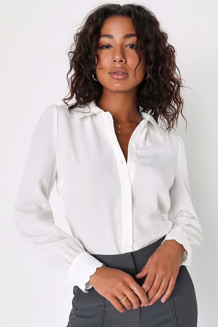 Classic Charisma Ivory Collared Long Sleeve Top