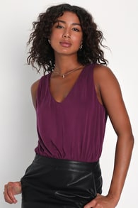 Chic on Repeat Plum Purple V-Neck Sleeveless Bodysuit