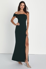 Celebrate the Aesthetic Emerald Green One-Shoulder Maxi Dress