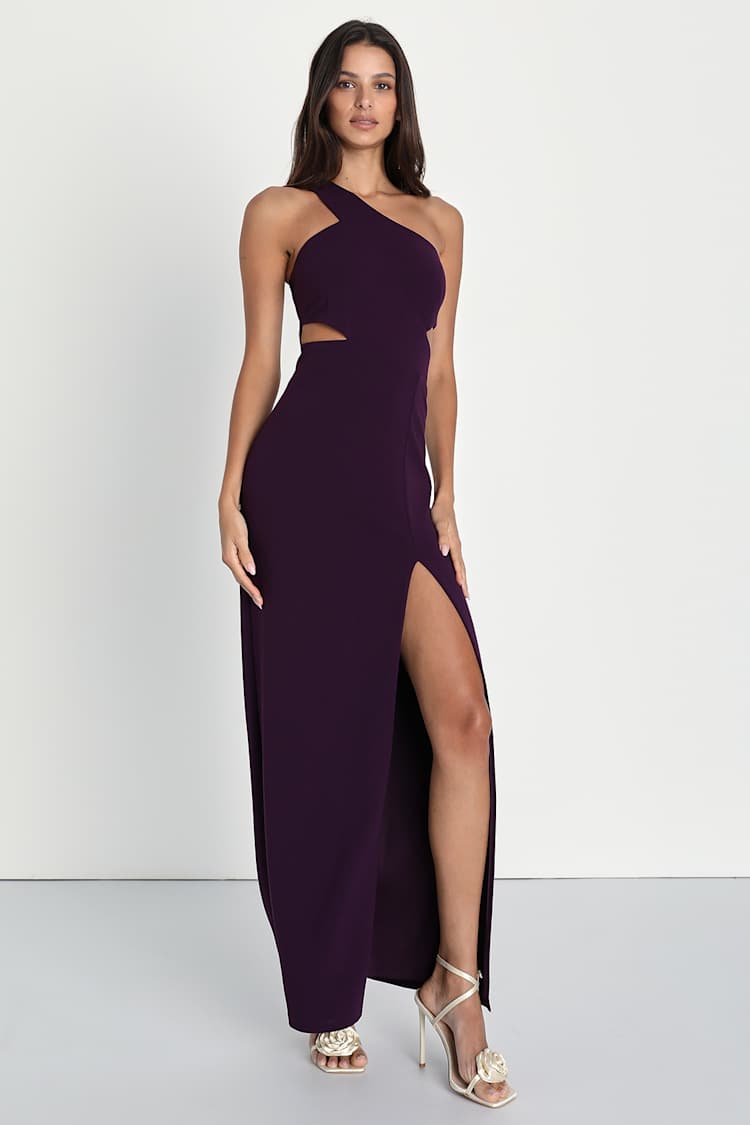 Show-Stopping Style Plum Purple One-Shoulder Cutout Maxi Dress