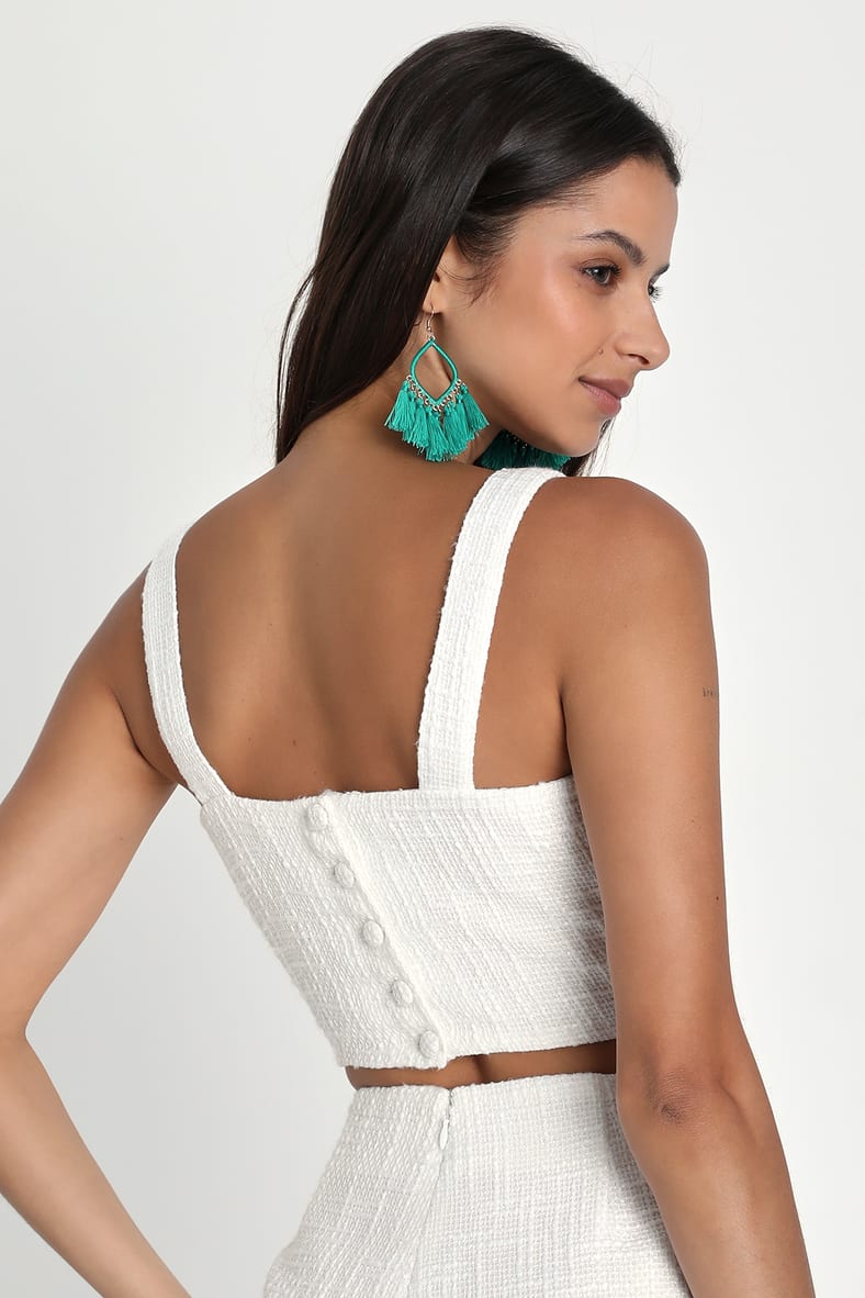 Elevated Attitude White Tweed Sleeveless Two-Piece Skort Romper