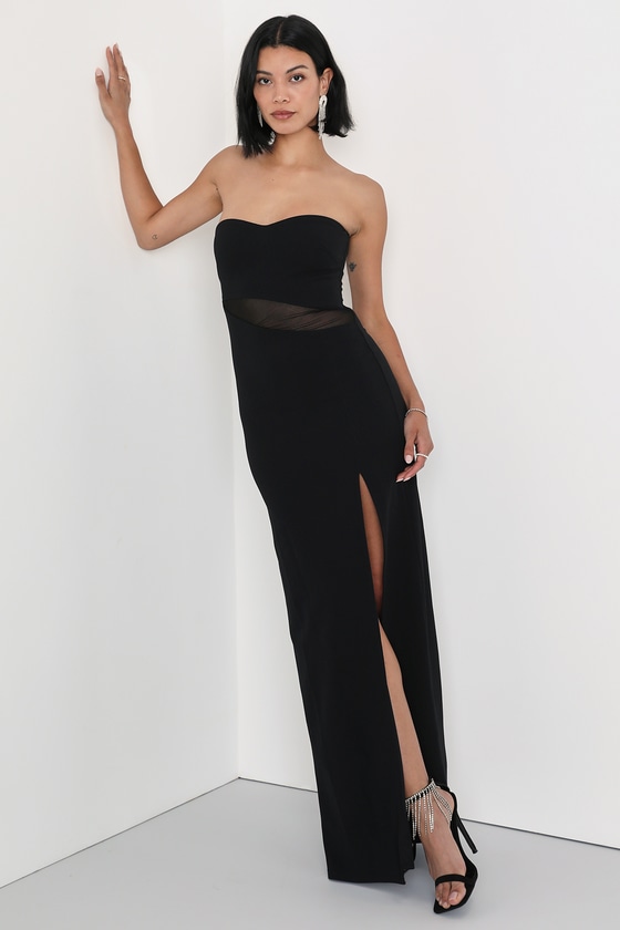 Lulus Elegant Icon Black Mesh Strapless Cutout Maxi Dress