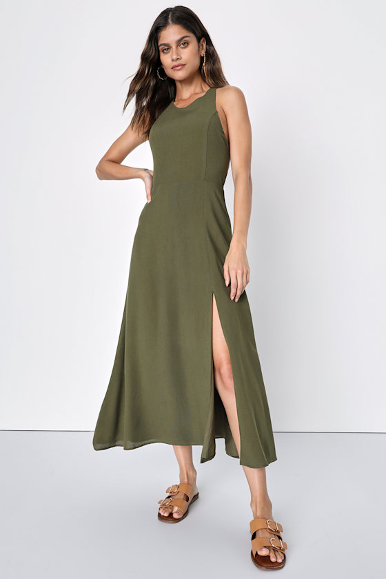 backless olive green dress