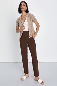 Chic Business Brown High-Waisted Trouser Pants