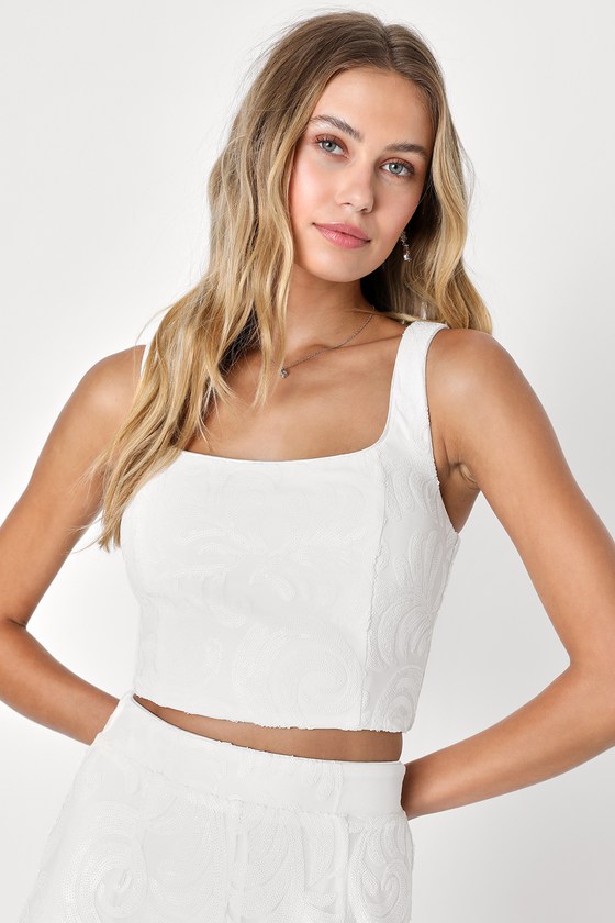 White Two-Piece Jumpsuit - Sequin Jumpsuit - Sleeveless Jumpsuit - Lulus