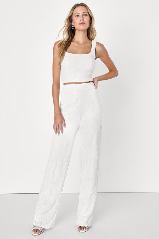 White TwoPiece Jumpsuit Sequin Jumpsuit Sleeveless Jumpsuit Lulus