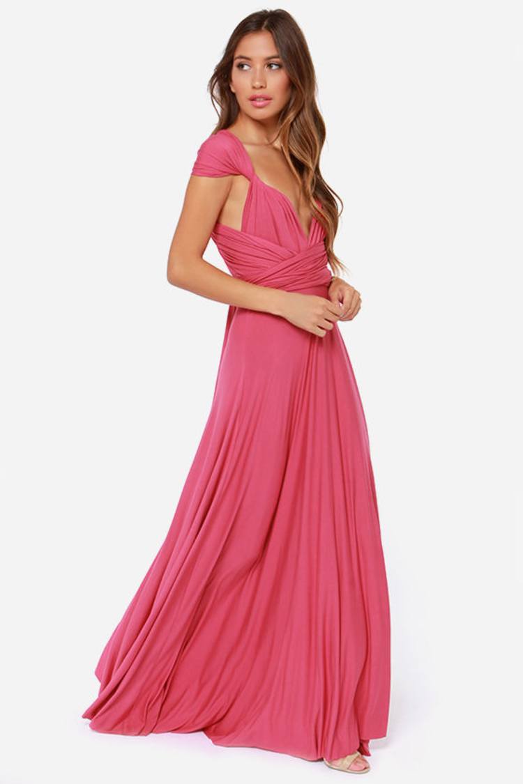 lulus pink bridesmaid dress Reagan Simple Pleated Crossed Straps Slit Chiffon Bridesmaid Dresses, Coral
