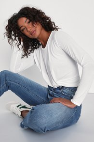 Knot This Way Ivory Long Sleeve Knotted Top