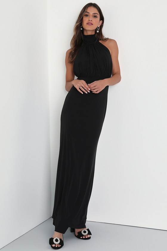Lulus Romantic Chance Black Halter Backless Mermaid Maxi Dress In Black