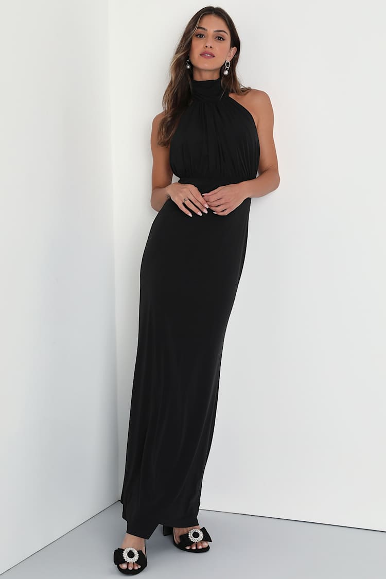 Black Jersey Halter Dress - Backless Mermaid Dress - Maxi Dress